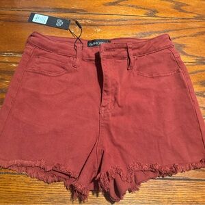 Fashion Nova Red High Waist Shorts with Frayed Hem